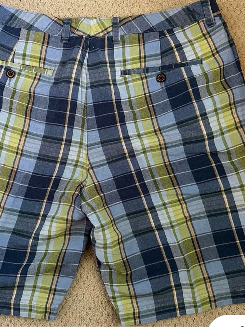 Tommy Bahama Men’s Plaid Linen Tencel blend Shorts in Blue and Green